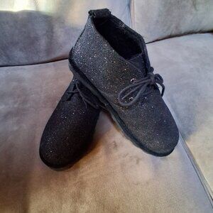 Bearpaw Women's Skye Exotic Black Leather Glitter Chukka Booties Sz 9M